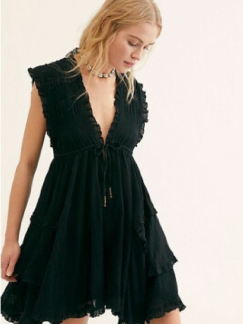 Free People Black Ruffle Tiered Mini Dress